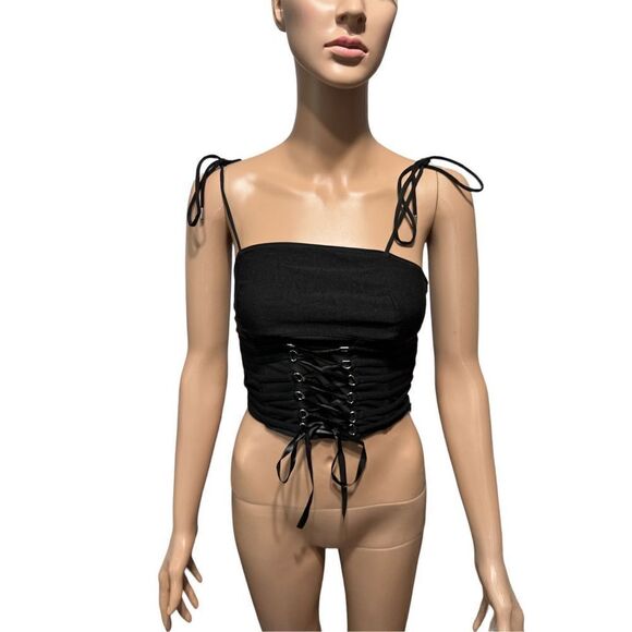 Current Mood God Only Knows Lace Up Top BLACK BLOUSE SIZE XS GREAT CONDITION - Picture 1 of 3
